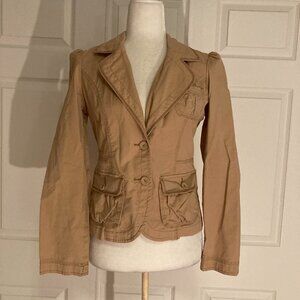 White House Black Market khaki tan safari utility military blazer-jacket